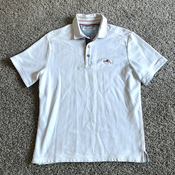 Tommy Bahama Men's Sz Small IslandZone Polo Shirt White American Flag Marlin - Picture 9 of 9
